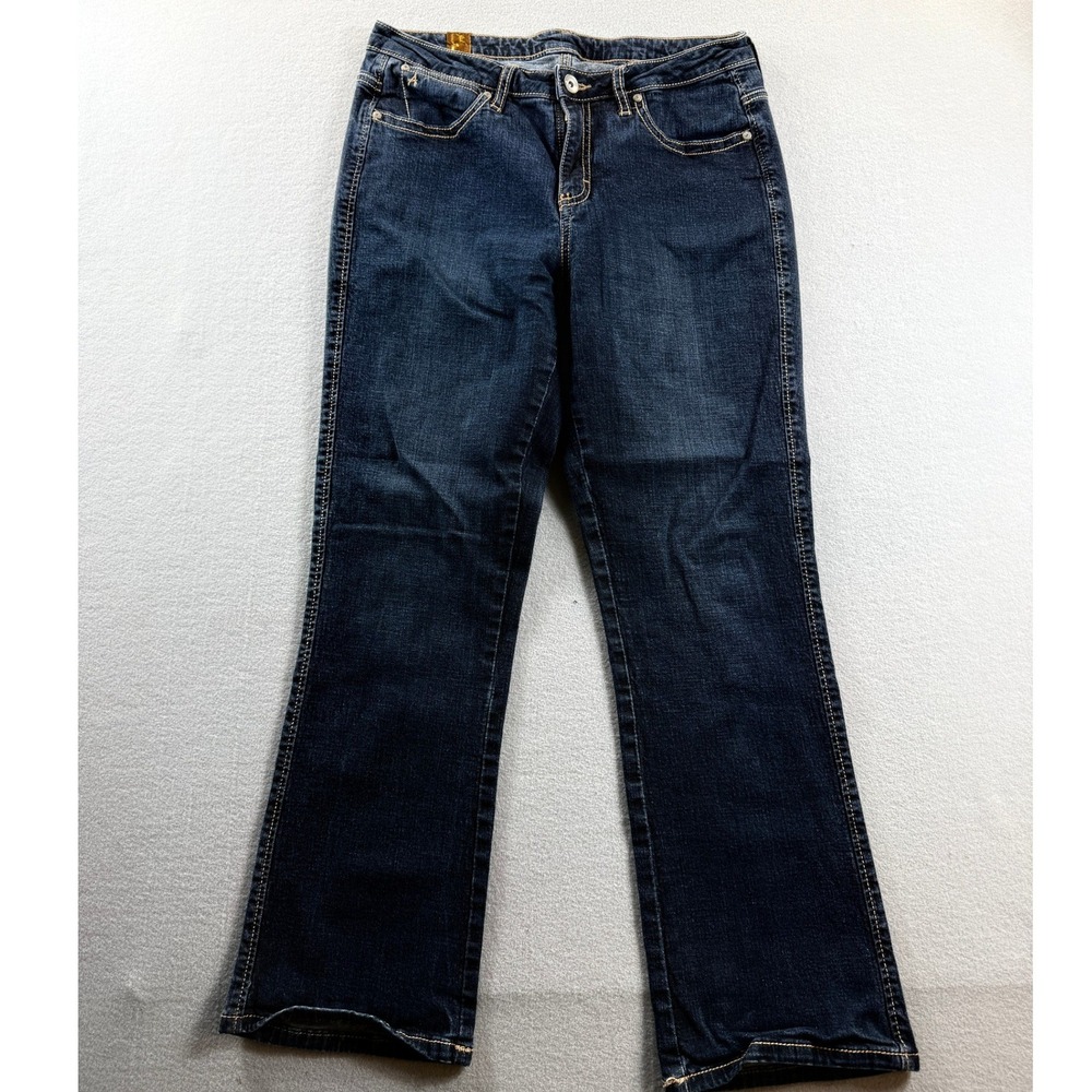 Wrangler Aura Jeans Women 10 Dark Wash Bootcut Embroidered Pockets 32x28